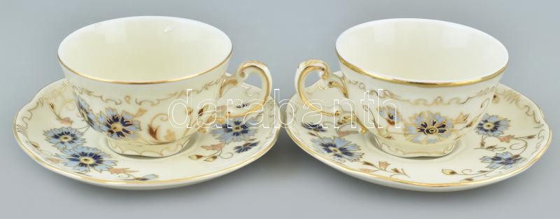 Zsolnay búzavirág mintás mokkás csésze aljjal 2db ,kézzel festett, jelzett, hibátlan.