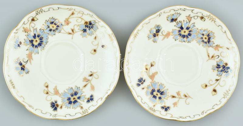 Zsolnay búzavirág mintás mokkás csésze aljjal 2db ,kézzel festett, jelzett, hibátlan. - Image 2