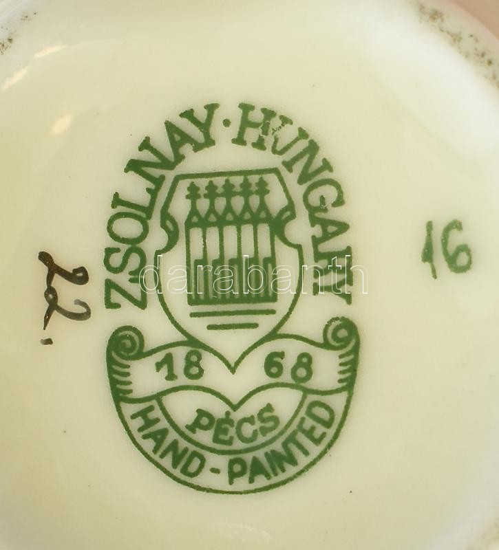 Zsolnay búzavirág mintás mokkás csésze aljjal 2db ,kézzel festett, jelzett, hibátlan. - Image 4