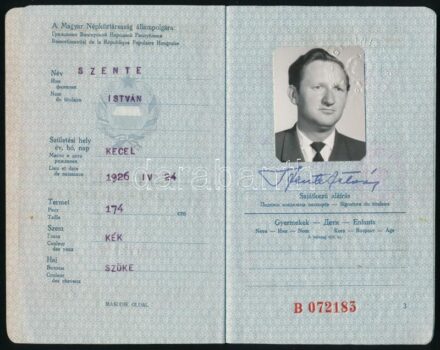 1965 Magyar Népköztársaság által kiállított fényképes útlevél