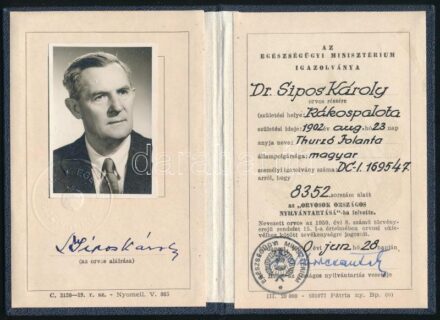 1960 Fényképes igazolvány az 'Orvosok Országos Nyilvántartásá'-ba felvett orvos részére