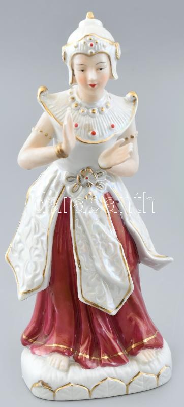 Thaiföldi porcelán figura, jelzett etikettel, kopott, m:25cm