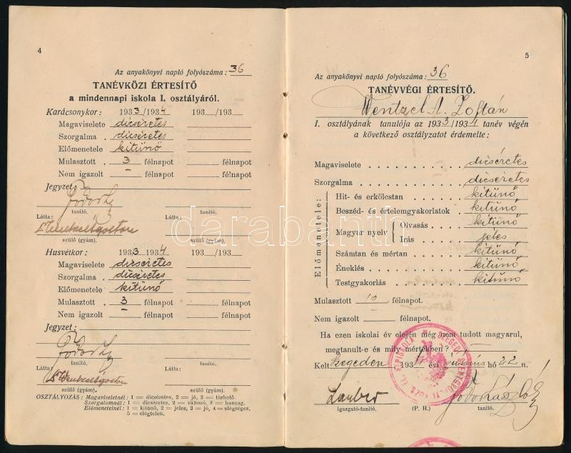 1933 Szeged, irredenta elemi népiskolai értesítő könyvecske - Image 3