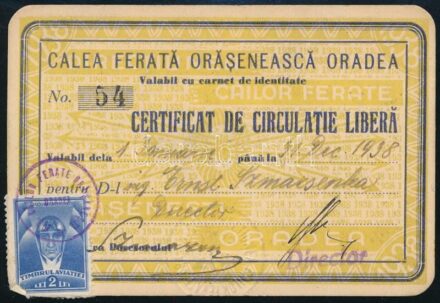 1938 Nagyváradi villamosbérlet