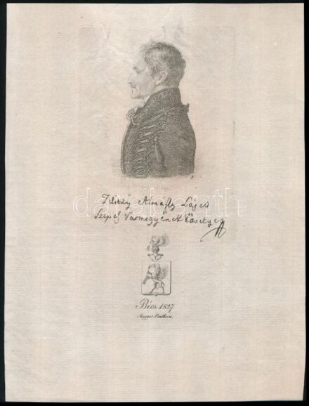 Lütgendorf-Leinburg, Ferdinand von (1785-1858): Filitzi Almássy Lajos, Szepes Vármegye Követye (követe), Bécs, 1827 (Magyar Pantheon). Rézmetszet, papír. Jelzett a metszeten. Restaurált. Lapméret: 27x20,5 cm