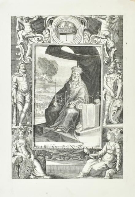 cca 1700-1750 III. Béla magyar király portréja. Rézmetszet, papír. Jelzés nélkül. Jobb felső sarkában restaurált. Lapszéli apró szakadással. 34x23 cm