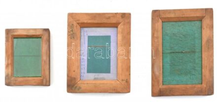 cca 1910 3 db régi fotómásoló keret fából 15x18 cm, 10x12 cm