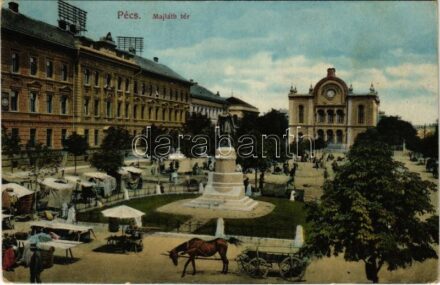 Pécs, Majláth tér, piac, zsinagóga