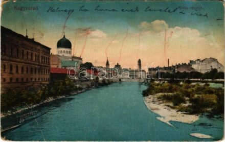 1916 Nagyvárad, Oradea; Körös, zsinagóga. Vasúti levelezőlapárusítás 44. 1916 / Cris river, synagogue (Rb)