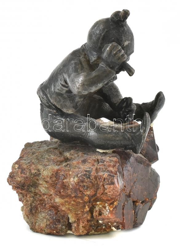 Bányász törpe figura ásvány talapzaton, m: 7 cm - Image 2