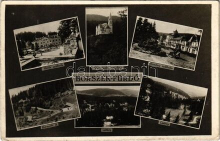 Borszék, Borsec; Mélik szálloda, Római katolikus templom, Remény szálloda, Borszéki út, látkép / hotels, church, road, general view (EK)