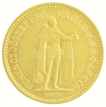 1894KB 10K Au 'Ferenc József' Körmöcbánya (3,38g/0.900) T:2 Hungary 1894KB 10 Korona Au 'Franz Joseph I' Kremnitz (3,38g/0.900) C:XF Adamo K8