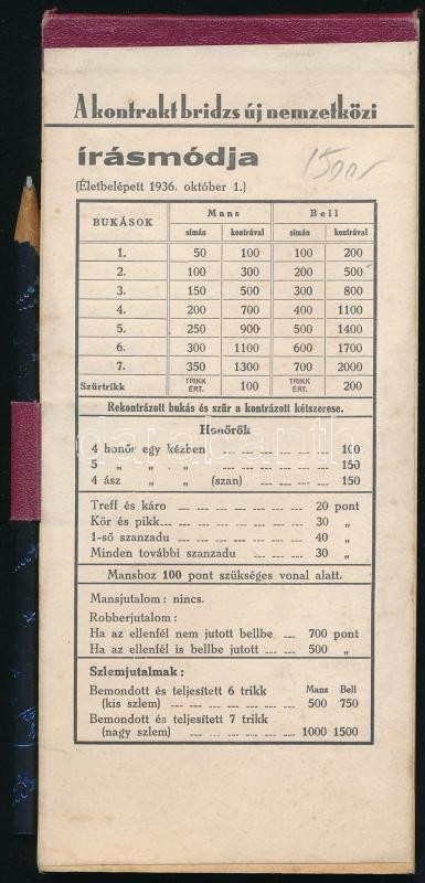1936 Bridge tömb, bridzs felíró tömb - Image 2