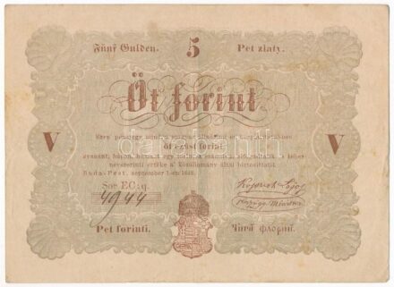 1848. 5Ft 'Kossuth bankó' barna nyomat '4944' T:III szép papír Adamo G109A