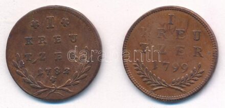 Osztrák Államok / Salzburg 1782. 1kr Cu 'Hieronymus von Colloredo' (6,21g) + Salzburg 1799. 1kr Cu 'Hieronymus von Colloredo' (6,23g )T:2- Austria States / Salzburg 1782. 1 Kreuzer Cu 'Hieronymus von Colloredo' (6,21g) + Salzburg 1799. 1