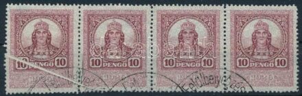 1926 10P okmánybélyeg négyescsík több papírránccal