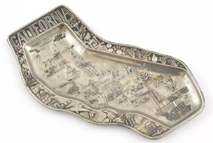 California nevezetességeit ábrázoló fém tálka, kopott, h:14cm