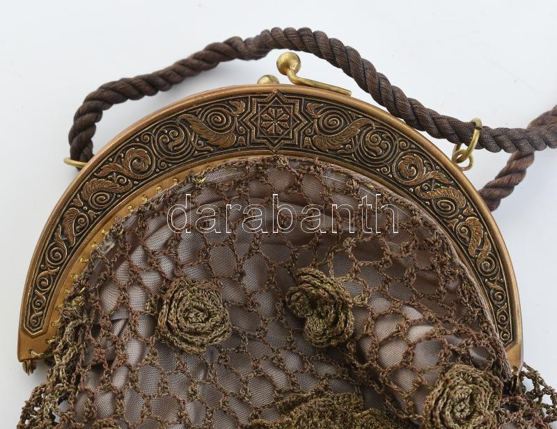 Aranyozott fém szállal szőtt színházi táska, kopott, 15x22cm - Image 2