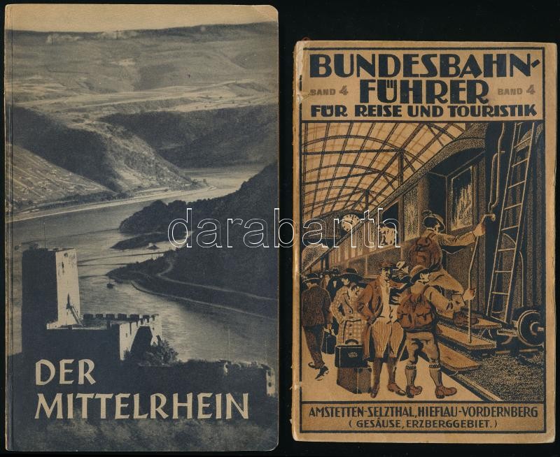cca 1920-1940 Vegyes utazási prospektus, 3 db: Deutsche Verkehrsbücher Der Rhein und seine Seitentäler. Berlin, én.,Reichsbahnzentrale für den Deutschen Reiseverkehr, 104 p.+ 1 (kihajtható térkép) t. Német nyelven. 16. Auflage.