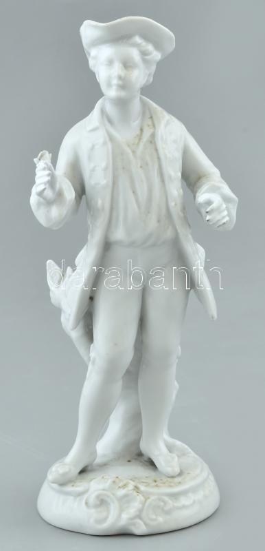 Rudolstadt rokokó figura, fehér mázas porcelán, jelzett, kopott, restaurált, m:18,5cm