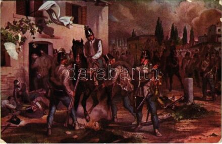 1916 Krausz Jakab káplár 1859. június 24-én a Solferino-i csatában megmenti súlyosan megsérült ezredparancsnokát, Osmolski Károly ezredest / K.u.K. Infanterieregiment Nr. 48. military art postcard (EK)