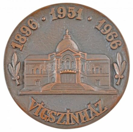 1966. 'Vígszínház 1896-1951-1966' egyoldalas Br emlékérem (101mm) T:2