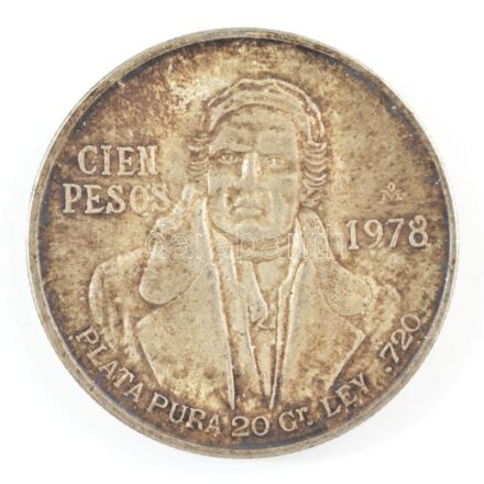Mexikó 1978. 100P Ag dísztokban T:1-,2 patina Mexico 1978. 100 Pesos Ag in display case C:AU,XF Krause KM#483.2