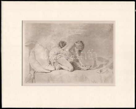 Zichy Mihály (1827-1906): Erotikus jelenet. Cinkográfia, paszpartuban, 13×19 cm