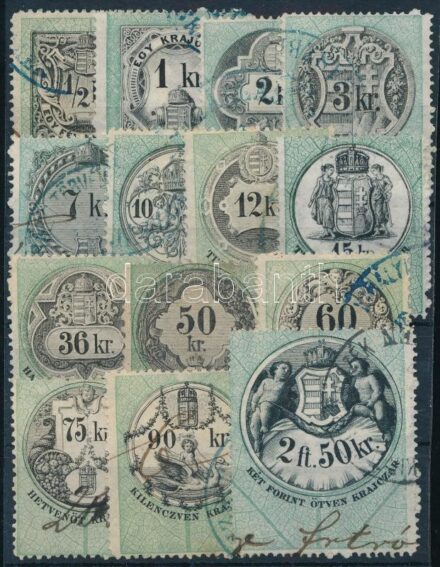 1868 14 klf okmánybélyeg (az 1. magyar kiadásból)