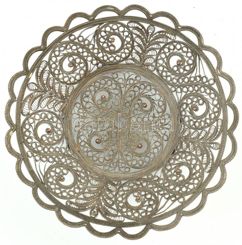 Áttört, filigrán, fém kínáló, jelzés nélkül, kopott, d:16,5cm - Image 2