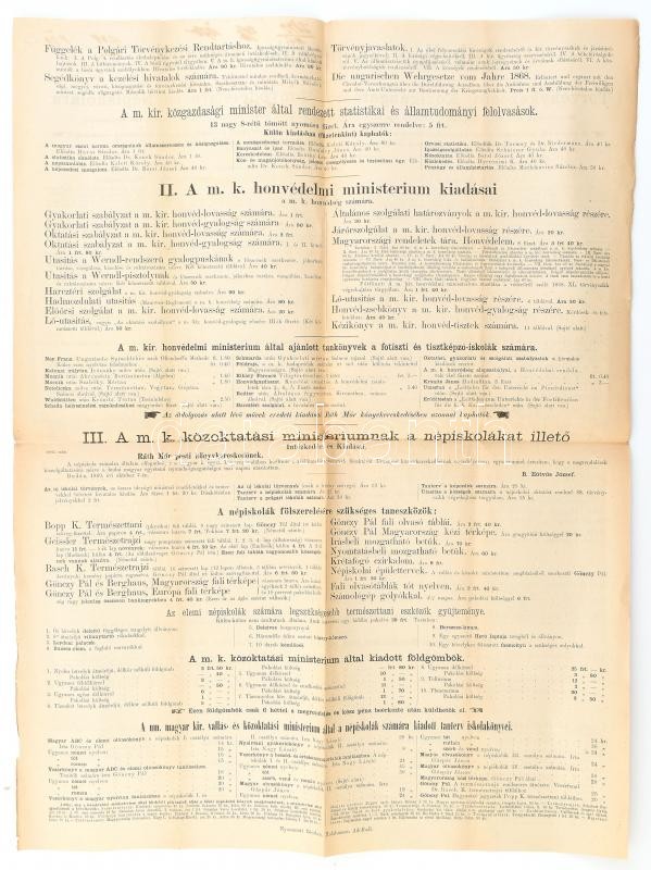 1869 Ráth Mór könyvkereskedő jogi vonatkozású és hivatalos könyveinek kiadásait bemutató hirdetmény 60x80 cm - Image 2