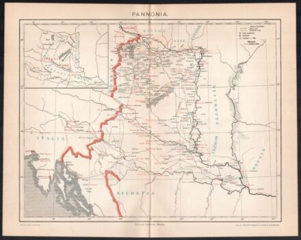 cca 1900 Pannonia térképe, 1:8000.000,tervezte: Latkóczy Mihály, Pallas Nagy Lexikona, Bp., Pallas-ny, 21x27 cm + cca 1900 Aquincumi ásatások térrajza, rajz.: Bartolotti Ede, Pallas Nagy Lexikona, Bp., Pallas-ny, 20x12,5 cm