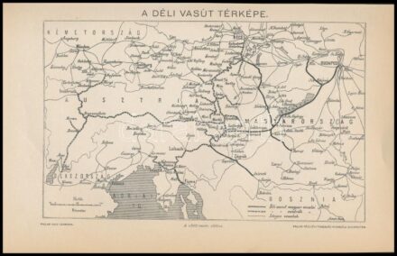 cca 1900 A déli vasút térképe, Pallas Nagy Lexikona, Bp., Pallas-ny, 12x19 cm