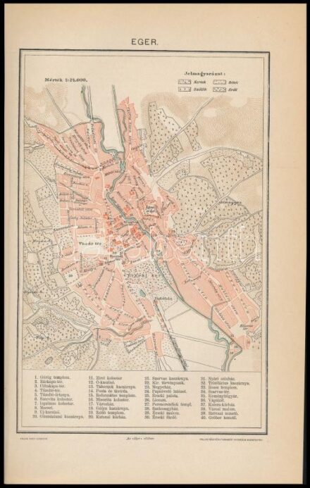 cca 1900 Eger város térképe, 1:24.000, Pallas Nagy Lexikona, Bp., Pallas-ny, 19x12 cm