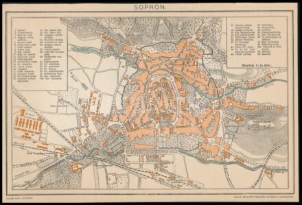 cca 1900 Sopron város térképe, 1:15.600, Pallas Nagy Lexikona, Bp., Pallas Rt.-ny, 14x21 cm