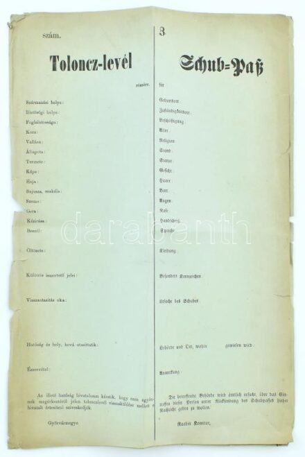 cca 1850 Tolonc levél. Kitöltetlen