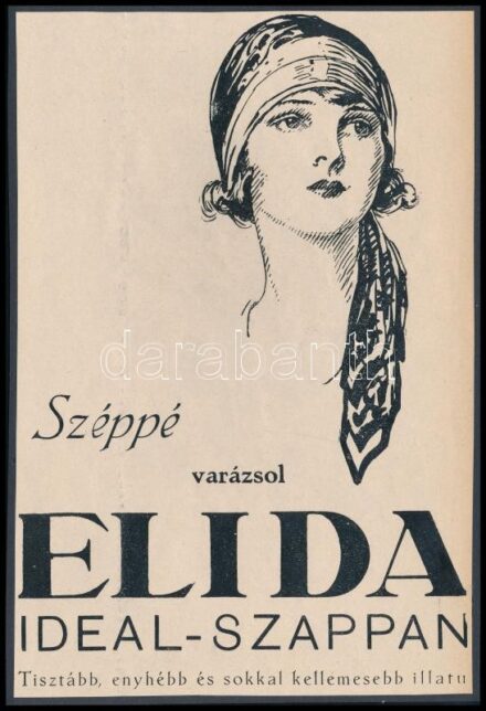 cca 1920-1930 'Széppé varázsol Elida Ideal-szappan, Tisztább, enyhébb és sokkal kellemesebb illatú', reklám nyomtatvány, kartonra kasírozva, 21x14 cm