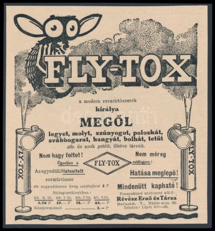 cca 1920-1940 'Fly-Tox a modern rovarirtószerek királya MEGÖL legyet, molyt, szúnyogot, poloskát, svábbogarat, hangyát, bolhát, tetűt...', Fly-Tox rovarirtóreklám nyomtatvány, kartonra kasírozva, 13x13 cm