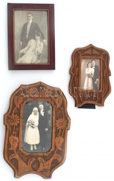 3db régi asztali képkeret, bennül régi fotó. 7,5x5 , 12,5x7,5 , 13x8 cm