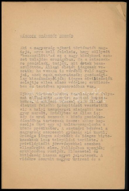 1943 Németh László: Második szárszói beszéd, gépirat