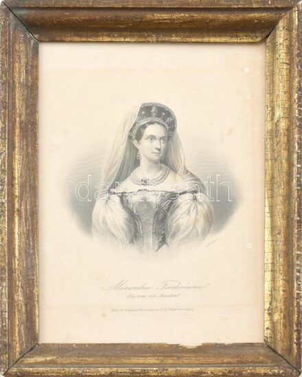 cca. 1846 A. H. Payne acélmetszete. Alexandra Fjodorovna, Poroszországi Charlotte (1798-1860) orosz cárnő, I. Miklós cár felesége és II. Sándor cár édesanyja ritka portréja. Üvegezett fakeretben, 20x14cm