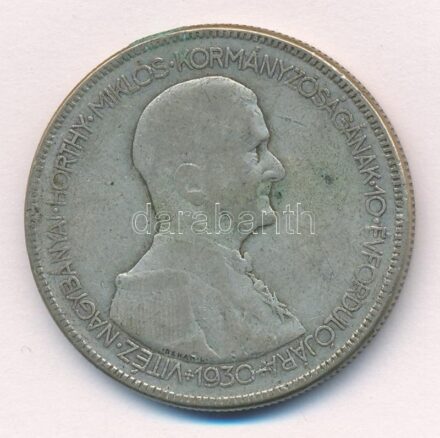 1930. 5P Ag 'Horthy jobbra' T:3 patina Adamo P8