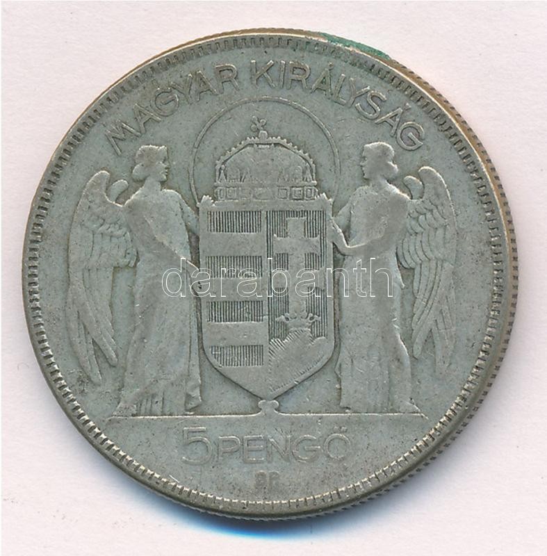 1930. 5P Ag 'Horthy jobbra' T:3 patina Adamo P8 - Image 2