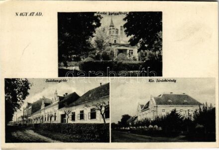 Nagyatád, Artézi gyógyfürdő, Széchenyi tér, Kir. Járásbíróság. Benyák János és Fiai kiadása (vágott / cut)