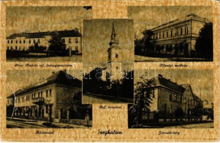 1950 Szeghalom, Péter András református leánygimnázium, Községi szálloda, Református templom, Adóhivatal, Járásbíróság (fl)