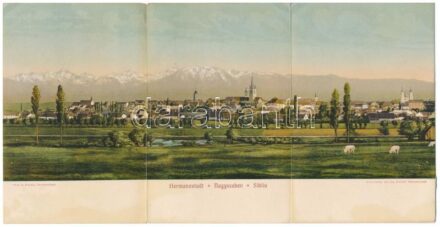 1914 Nagyszeben, Hermannstadt, Sibiu; Phot. E. Fischer, Jos. Drotleff / Három részes kihajtható panorámalap / 3-tiled folding panoramacard (r)