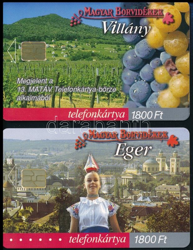 2000-2001 MATÁV magyar borvidék 2 db klf telefonkártya 2000 és 10 000 példányos, jó állapotban