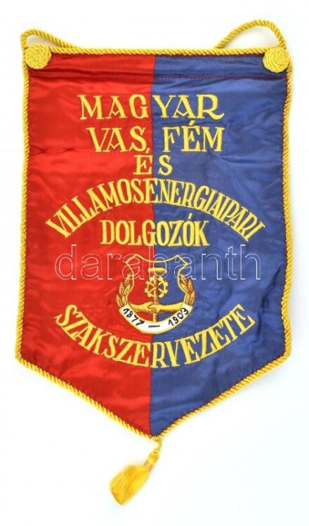 Magyar Vas és Fém és Villamosenergiaipari dolgozók Szakszervezete szocreál selyem zászló 30 cm