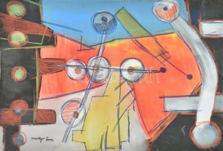Martyn Ferenc jelzéssel, 2 db mű: Absztrakt kompozíció. Vegyes technika, papír. 70x100 cm