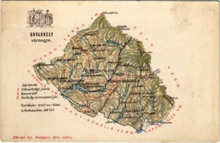 Udvarhely vármegye térképe. Kiadja Károlyi Gy. / Map of Odorheiu county (fl)